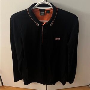 Boss Black Polo Shirt with Orange Trim